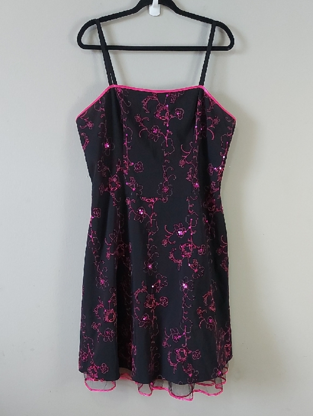 Taboo Goth Witchy Red Floral Embroidery Sequin Slip Dress Plus Size 2X Black